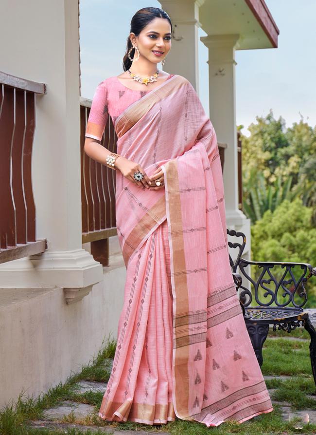 Cotton Pink Daily Wear Weaving Saree